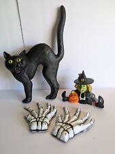 Lot Of Vintage Halloween Black Cat Witch Hand Props Don Featherstone Blow Mold picture