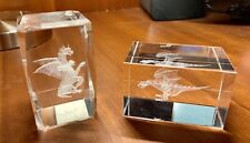 Pair of Dragon Crystal Glass 3D Laser Etched Hologram Statue Paperweight (2) picture