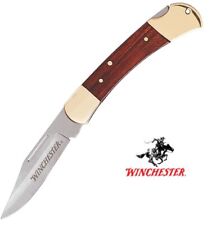 WINCHESTER Pocket knife Large Lockback brown Wood Handle with Leather Sheath picture