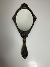 Antique Rare BEAUTIFUL Brass Ornate Art Nouveau Hand Mirror Angel picture