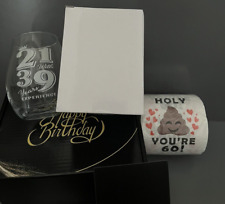 Happy Birthday 60th Gift Set Stemless Wine Glass Gift Card Gag Roll Toilet Paper picture