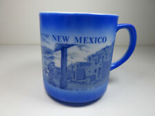 Vtg New Mexico Tourist Sights Souvenir Coffee Mug Blue Painted White Milk Glass picture