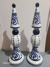 Two Ceramic Blue And White Tall-20in Decor/ Table.  picture