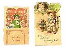 Antique Vintage Valentine Card German 3D Die Cut Pop Up Embossed Girl Boy 3” picture
