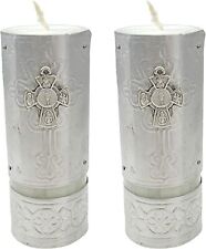 Small Sliver Toned Pillar Candle With Cross Pendant Charm Gift, 2 Pack, 4.5 In picture