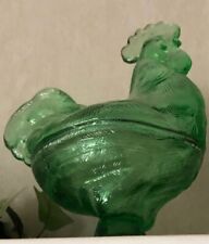 Unmarked green glass chicken hen rooster candy dish bowl 2 piece farm decor picture