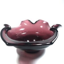 Beautifully Handcrafted Amethyst Purple Art Glass Bowl Ruffled Edges 7.5 Inches picture