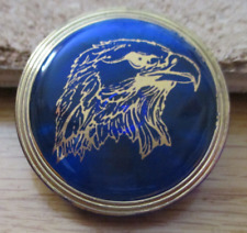 1-Czech Glass Gold Eagles Head-Gold Border-Semi Transparent Blue Button #144 picture