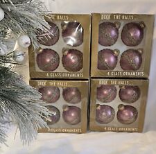 VTG Rauch Shiny Pink Glass Christmas Ornaments 15 Count In Original Box USA 2.5
