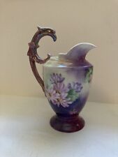 Victorian Petite iridescent jug W/Pink Purple Flowers & Dragon creature Handle picture