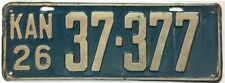 Kansas 1926 License Plate 37-377 Original Paint picture