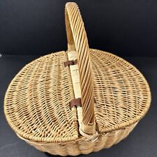 Vintage French Country Large Wicker Basket Double Hinge Lid Picnic Sewing Crafts picture