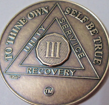 Alcoholics Anonymous AA 3 Year Bronze Medallion Token Coin Chip Sobriety Sober picture