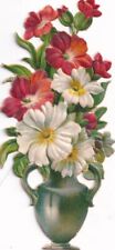 18100s Victorian Die Cut Scrap -Red White Flowers Vase 3 inches picture