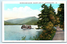 Blue Mountain Lake NY Adirondack Mountains Big Rock Vintage Postcard F29 picture