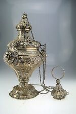 Antique 18-19 Century Italian Solid Silver Thurible Incense Censer w Angel Motif picture