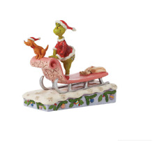 Jim Shore Christmas Grinch and Max on Sled # 6015215 NIB picture