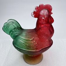 Vintage LE Smith  Glass Rooster Red Green Depression Style Candy Dish picture