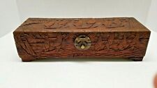 Vintage old wooden wood chinese hand  carved box scooner sailboat. picture