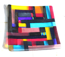 Fused Art Dichroic Glass, Rainbow Striped, Textured, & Iridescent Trinket Tray picture