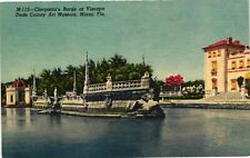 Linen Postcard Cleopatra's Barge at Vizcaya Dade County Art Musuem Miami Florida picture