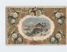 Postcard Embossed Flower & Winter Scene Print Holiday Christmas Greetings picture