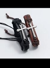 4pcs Latin Cross Hand-Woven Bracelets Simple Adjustable Leather Small Religious picture