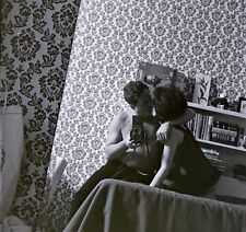 Vintage 1950s Amateur Model w/ Photographer on Bed Large Format Negative picture