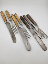 Assortment Of Antique Civil War Cutlery, Forks Knives, 7 Wood Handle. 3 Sets picture