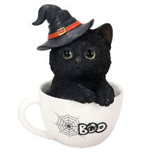 PT Halloween Black Kitten in a Tea Cup Figurine picture