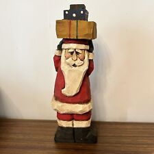 Vintage Carved Wood Santa w/ Presents Figure 8