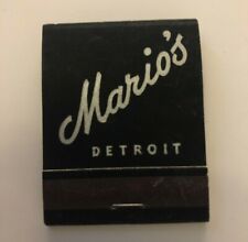 Mario's Detroit Restaurant Matte Black Vintage Matchbook RARE EUC FULL picture