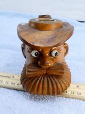 Outstanding Hand Carved Wooden Smoking Pipe Bearded Man Glass Eyes Cowboy  picture