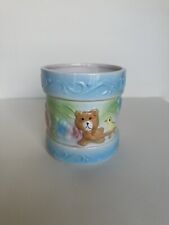 Vintage Nancy Pew Baby Nursery Ceramic Planter Holder Blue Trim Bears And Chicks picture