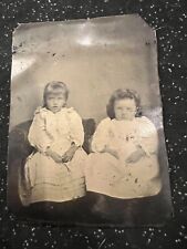 Antique 1800's Tin Type Studio Photo of Sisters in White Gowns picture