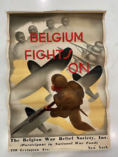 Original WWII Belgium Fights On Propaganda Poster 27 x 18.5 picture