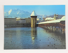 Lucerne in the Winter Chapel Bridge with Water Tower and Mt Pilate Postcard picture