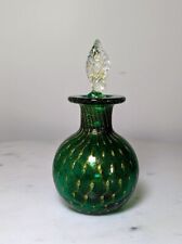 VINTAGE MURANO PERFUME BOTTLE Handblown Glass Green Gold Flake Bullicante picture