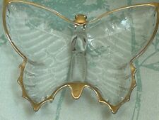 Vintage Large Glass/Brass Butterfly Trinket Dish picture