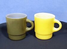 Vintage Fire-King Green & Yellow Stackable Mugs picture