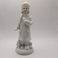 Lady Girl Woman Ceramic Figurine Wearing white scarf hat mittens Frosted. 7.5