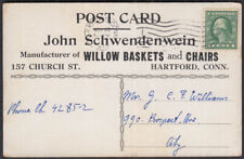 John Schwendenwein Willow Baskets & Chairs Hartford CT postcard 1915 picture
