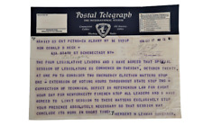 Vtg Governor Herbert Lehman Oswald Heck Rare Politcal Telegram Ephemera 1936 picture
