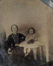Large Antique Whole Plate Tintype Woman & Frail Child Girl Hand Colored Gold picture