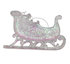 Vintage Acrylic Plastic Christmas Holiday Ornament Glass Look Sleigh Glitter 3