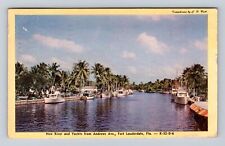 Fort Lauderdale FL-Florida, New River And Yachts, Vintage c1947 Postcard picture