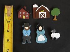Rustic Hand Made Painted Wood Amish Decor Carvings Figures lot of 6 picture
