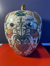 60s Accent  Oriental Ginger Jar Birds Hand  Painted 10” picture