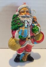 Vintage 1970's Santa Figurine Christmas Tree Ornament Holding Toys, Tree & Bag picture