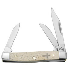 CASE XX KNIVES SMOOTH NATURAL BONE SMALL STOCKMAN W/CROSS SHIELD 2 5/8